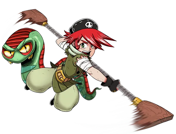 Flint fights a giant snake with his wooden paddle