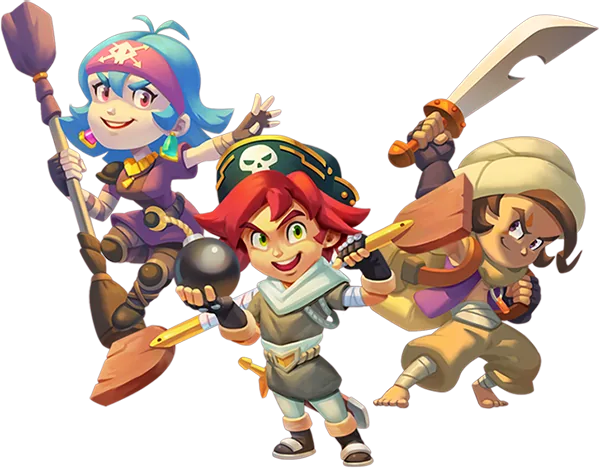The three ChocoHunters heroes Lilly, Flint and Abu ready for adventure